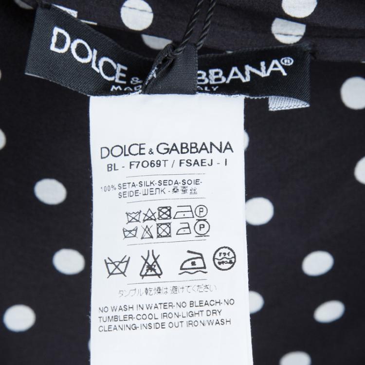Pre Owned Dolce and Gabbana Black Silk Polka Dot Print Blouse M
