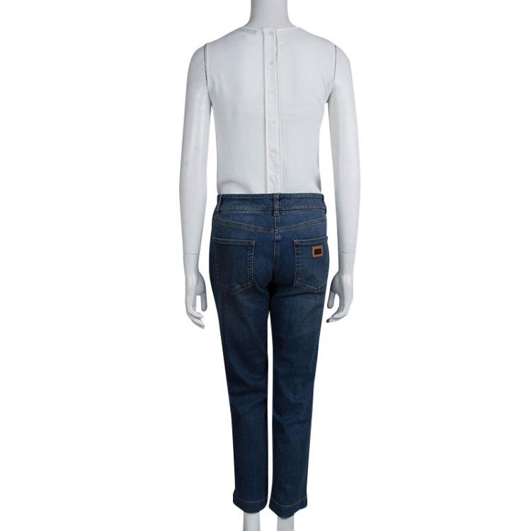 Pre Owned Dolce and Gabbana Indigo Faded Denim Capri Pants M