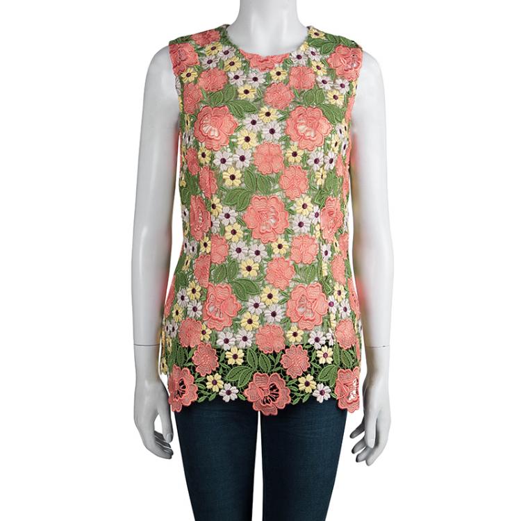 Pre Owned Dolce And Gabbana Multicolor Floral Lace Sleeveless Top M