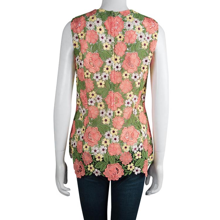 Pre Owned Dolce And Gabbana Multicolor Floral Lace Sleeveless Top M