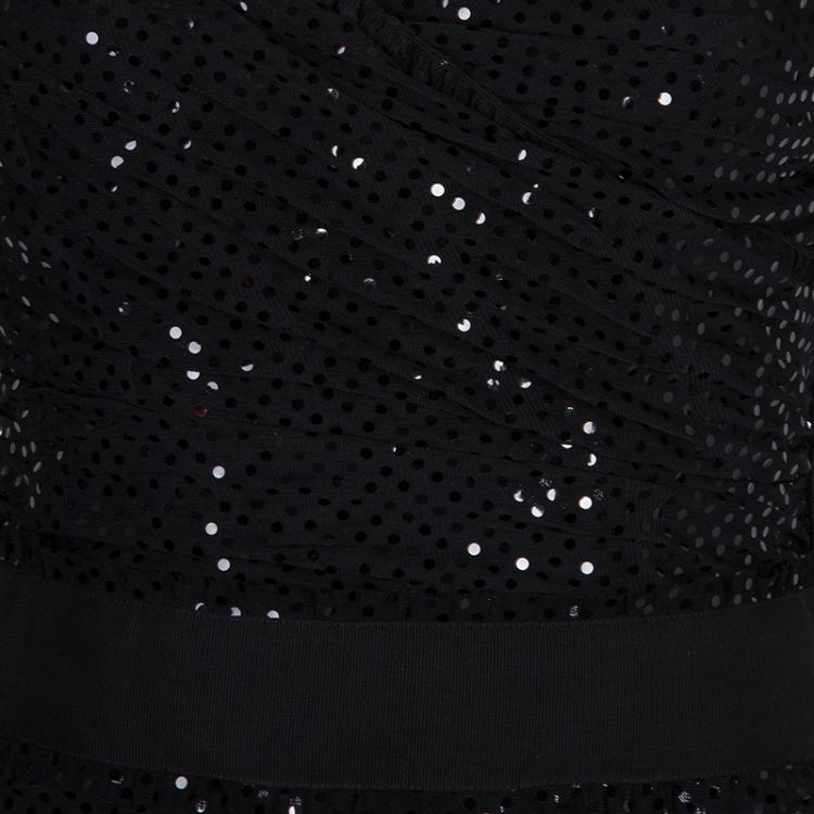 Pre Owned Dolce and Gabbana Black Sequin Embellished Ruched Strapless Gown M