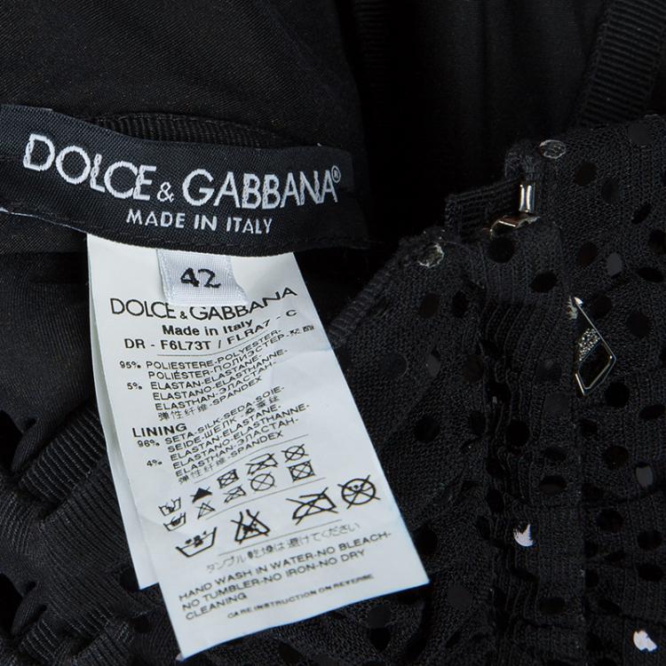 Pre Owned Dolce and Gabbana Black Sequin Embellished Ruched Strapless Gown M