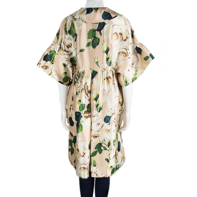 Pre Owned Dolce and Gabbana Beige Floral Printed Silk Coat S