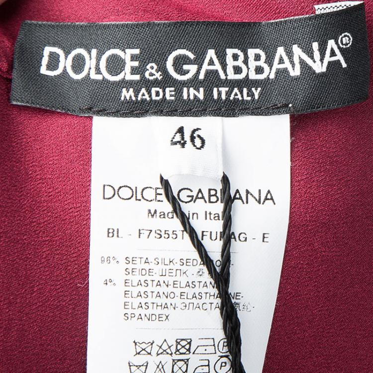 Pre Owned Dolce And Gabbana Red Satin Mandarin Collar Long Sleeve Blouse L