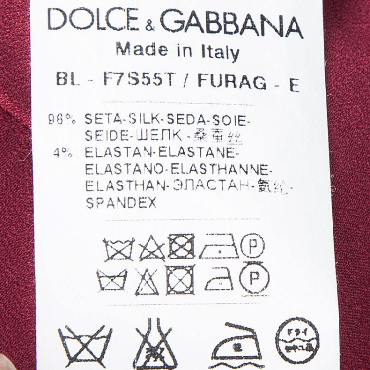 Pre Owned Dolce And Gabbana Red Satin Mandarin Collar Long Sleeve Blouse L