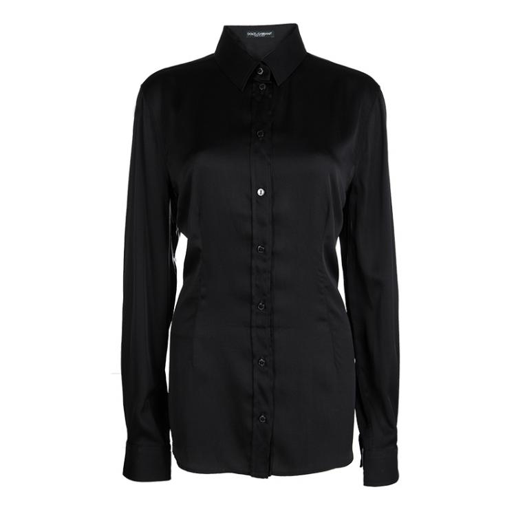 Pre Owned Dolce and Gabbana Black Silk Long Sleeve Button Front Shirt XL