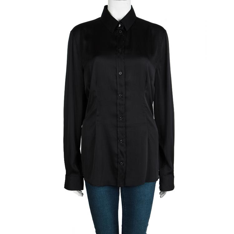 Pre Owned Dolce and Gabbana Black Silk Long Sleeve Button Front Shirt XL