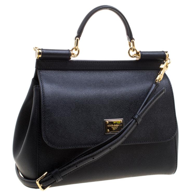 Pre Owned Dolce and Gabbana Black Leather Medium Miss Sicily Top Handle Bag