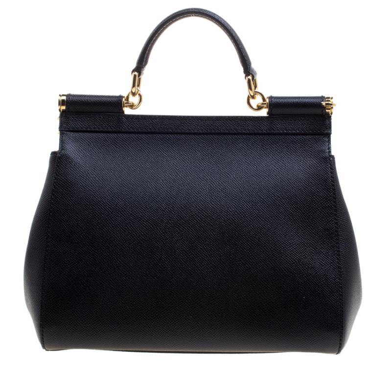 Pre Owned Dolce and Gabbana Black Leather Medium Miss Sicily Top Handle Bag