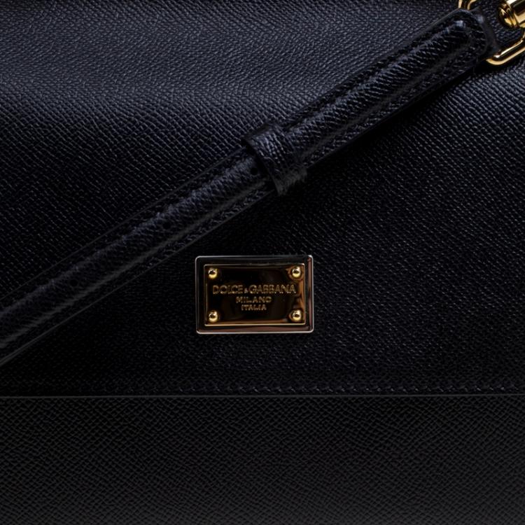 Pre Owned Dolce and Gabbana Black Leather Medium Miss Sicily Top Handle Bag
