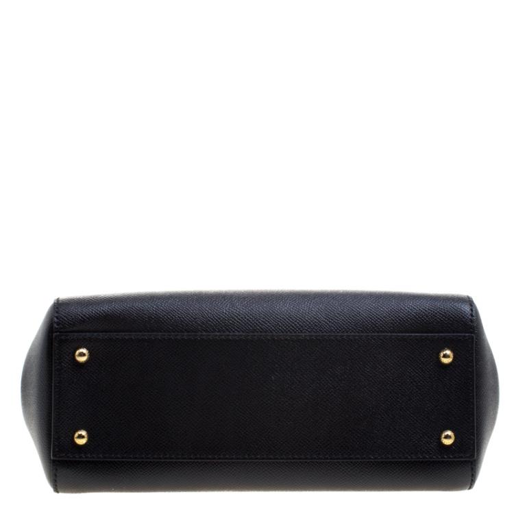 Pre Owned Dolce and Gabbana Black Leather Medium Miss Sicily Top Handle Bag