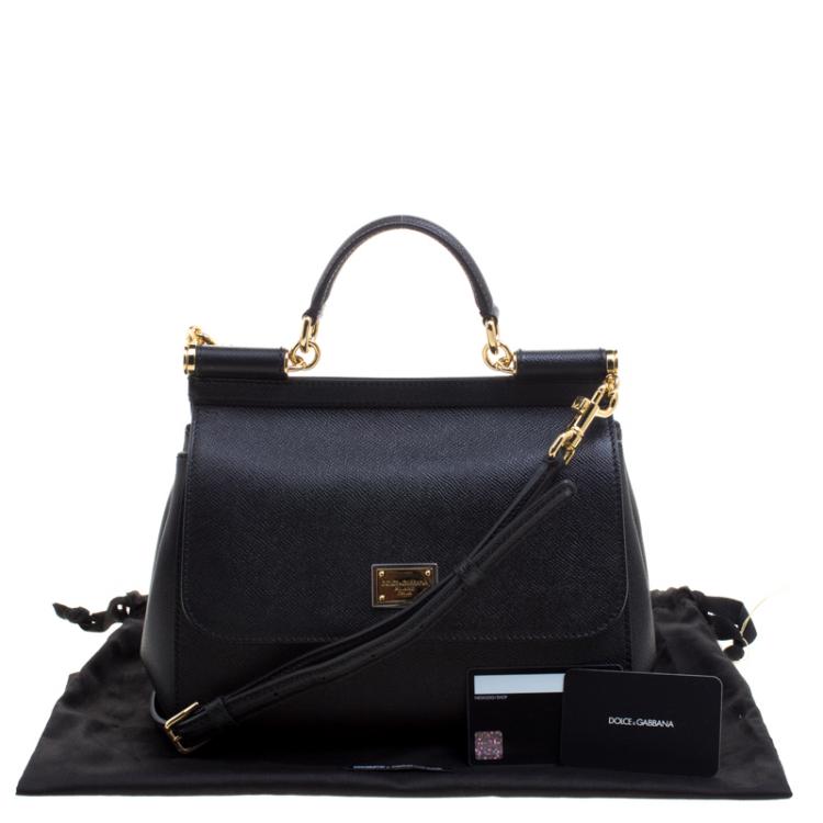 Pre Owned Dolce and Gabbana Black Leather Medium Miss Sicily Top Handle Bag