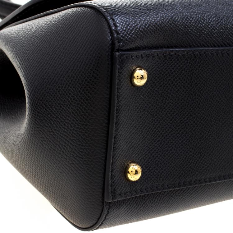 Pre Owned Dolce and Gabbana Black Leather Medium Miss Sicily Top Handle Bag