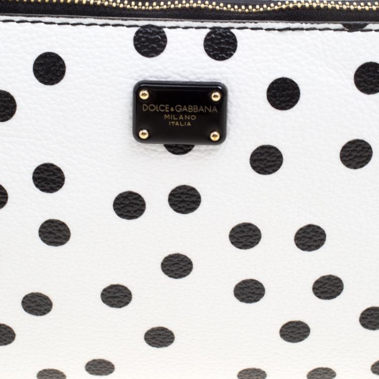 Pre Owned Dolce and Gabbana White Leather Polka Dot Crepe Clutch