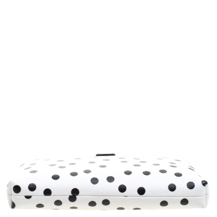 Pre Owned Dolce and Gabbana White Leather Polka Dot Crepe Clutch