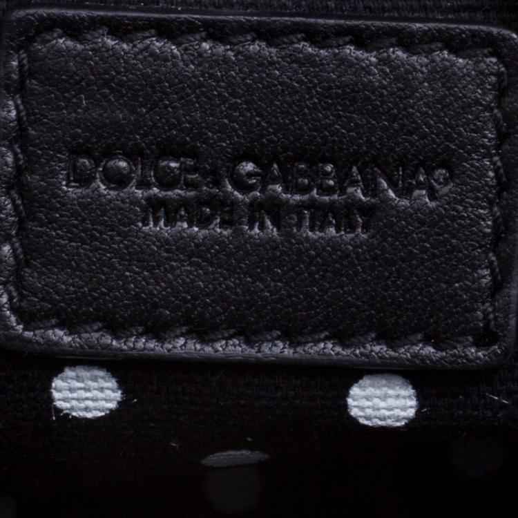 Pre Owned Dolce and Gabbana White Leather Polka Dot Crepe Clutch