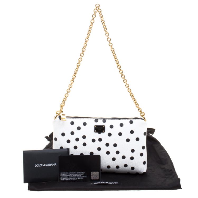 Pre Owned Dolce and Gabbana White Leather Polka Dot Crepe Clutch