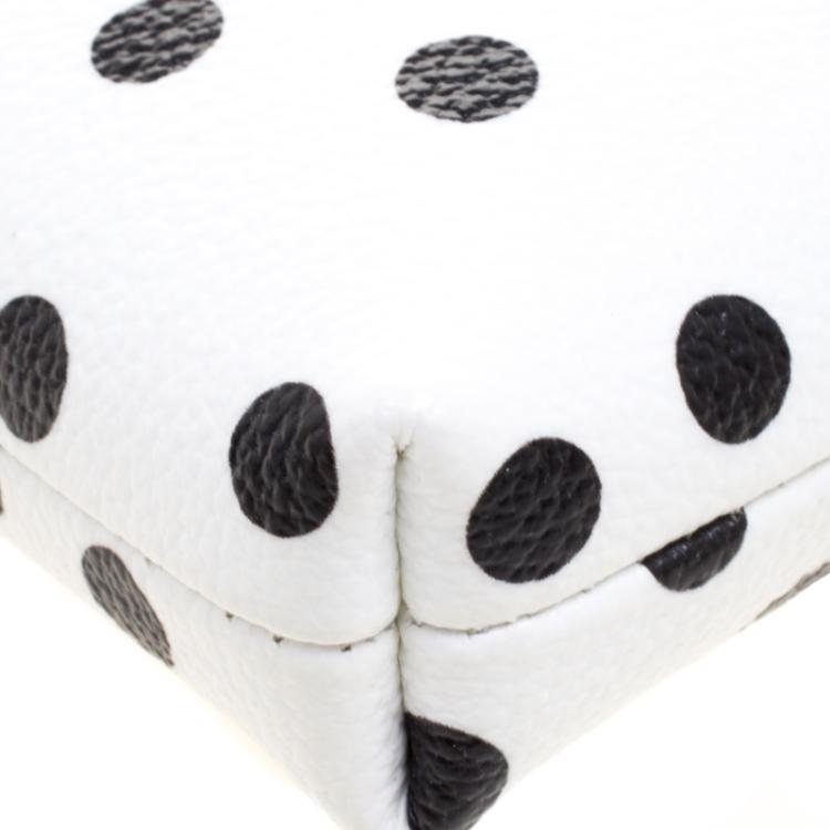 Pre Owned Dolce and Gabbana White Leather Polka Dot Crepe Clutch