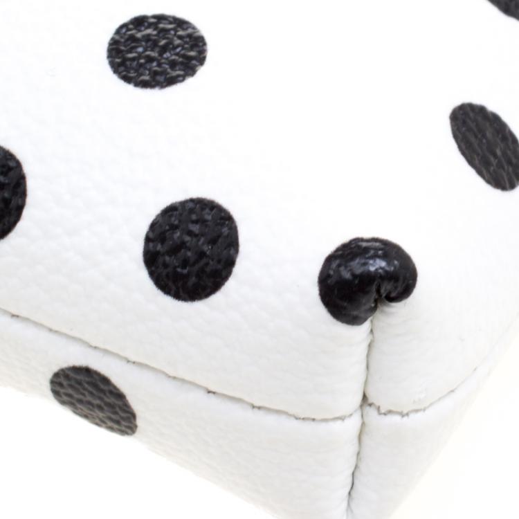 Pre Owned Dolce and Gabbana White Leather Polka Dot Crepe Clutch