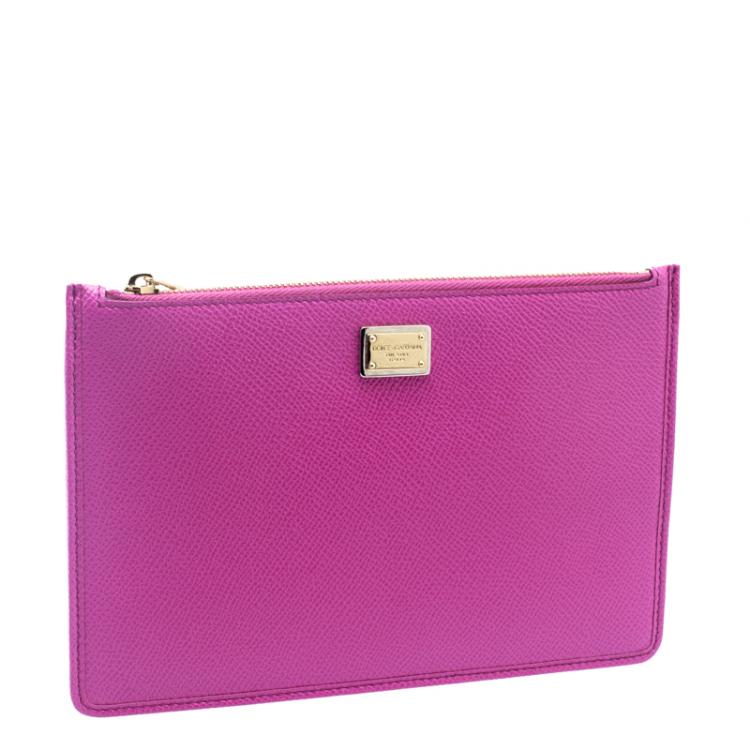 Pre Owned Dolce and Gabbana Pink Leather Zip Clutch