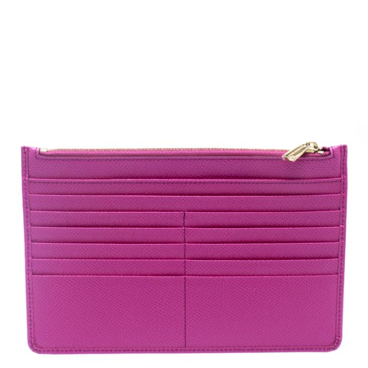 Pre Owned Dolce and Gabbana Pink Leather Zip Clutch