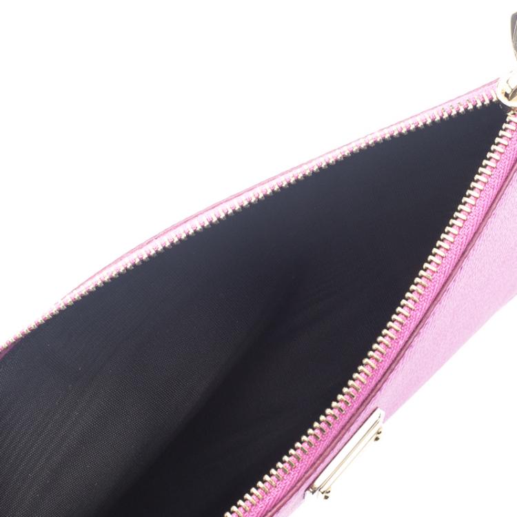 Pre Owned Dolce and Gabbana Pink Leather Zip Clutch