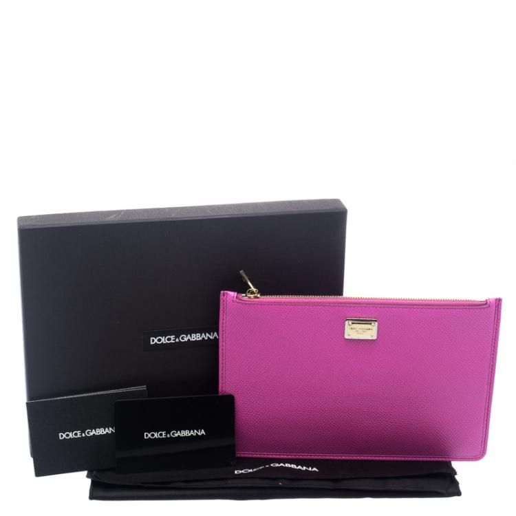 Pre Owned Dolce and Gabbana Pink Leather Zip Clutch