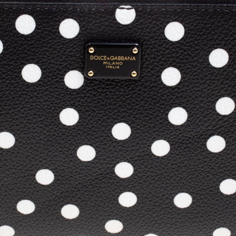 Pre Owned Dolce and Gabbana Black/White Polka Dot Leather Chain Clutch