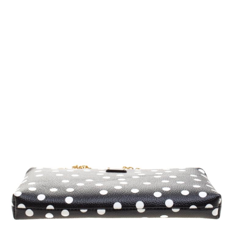 Pre Owned Dolce and Gabbana Black/White Polka Dot Leather Chain Clutch