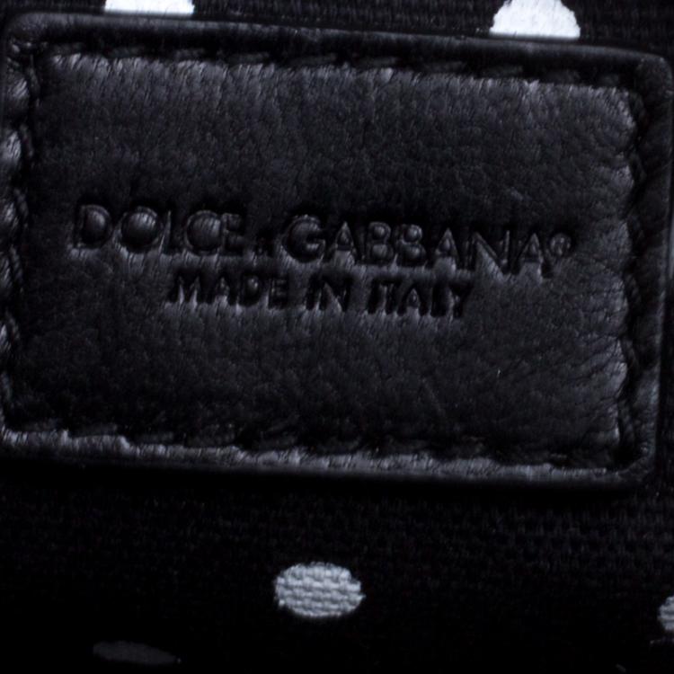 Pre Owned Dolce and Gabbana Black/White Polka Dot Leather Chain Clutch