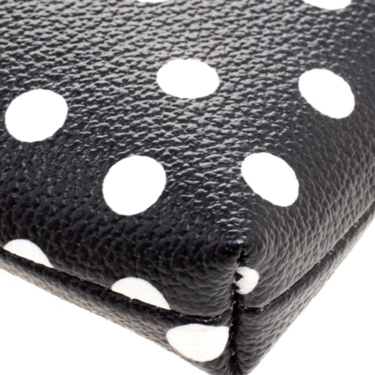 Pre Owned Dolce and Gabbana Black/White Polka Dot Leather Chain Clutch