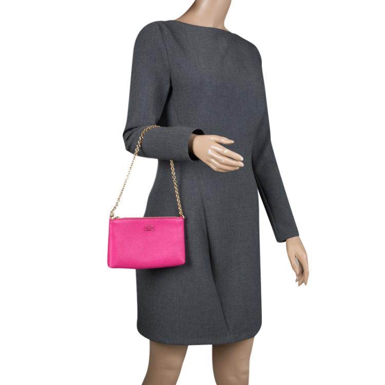 Pre Owned Dolce and Gabbana Pink Leather Chain Clutch