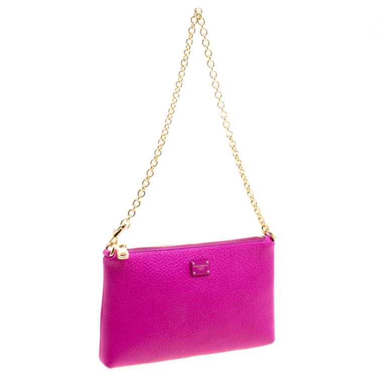 Pre Owned Dolce and Gabbana Pink Leather Chain Clutch