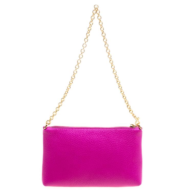 Pre Owned Dolce and Gabbana Pink Leather Chain Clutch
