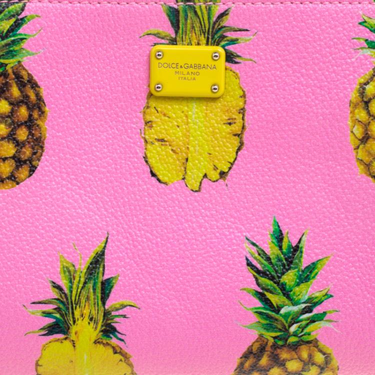 Pre Owned Dolce and Gabbana Pink Pineapple Print Leather Chain Clutch