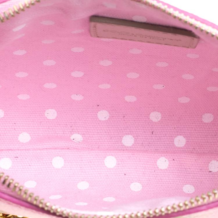 Pre Owned Dolce and Gabbana Pink Pineapple Print Leather Chain Clutch
