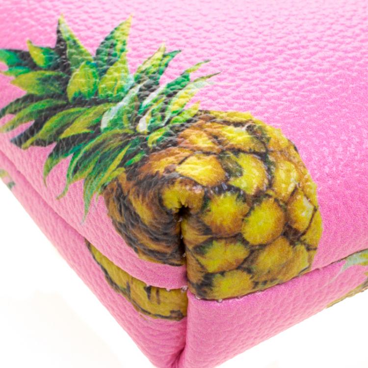 Pre Owned Dolce and Gabbana Pink Pineapple Print Leather Chain Clutch