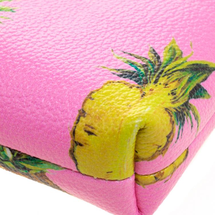 Pre Owned Dolce and Gabbana Pink Pineapple Print Leather Chain Clutch