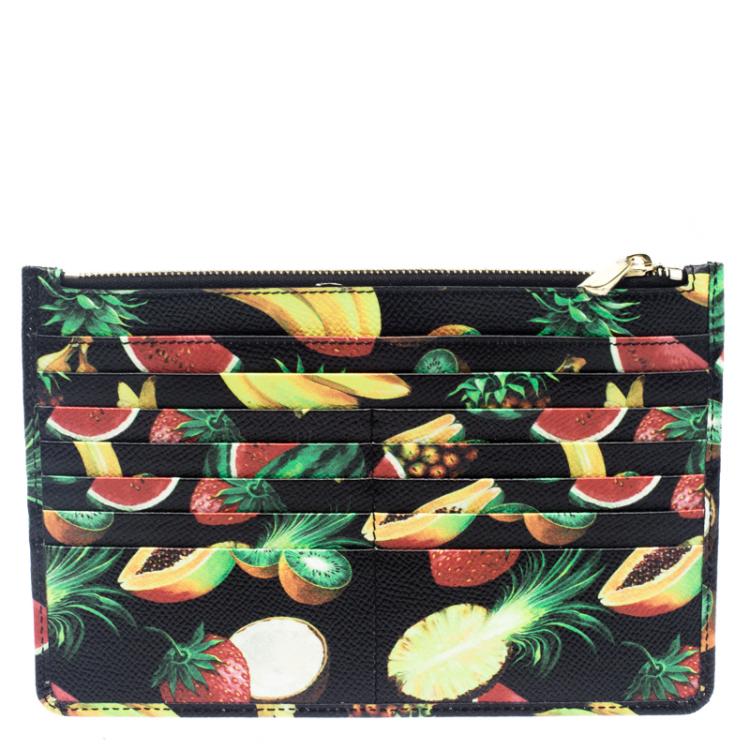 Pre Owned Dolce and Gabbana Black Fruit Print Leather Clutch