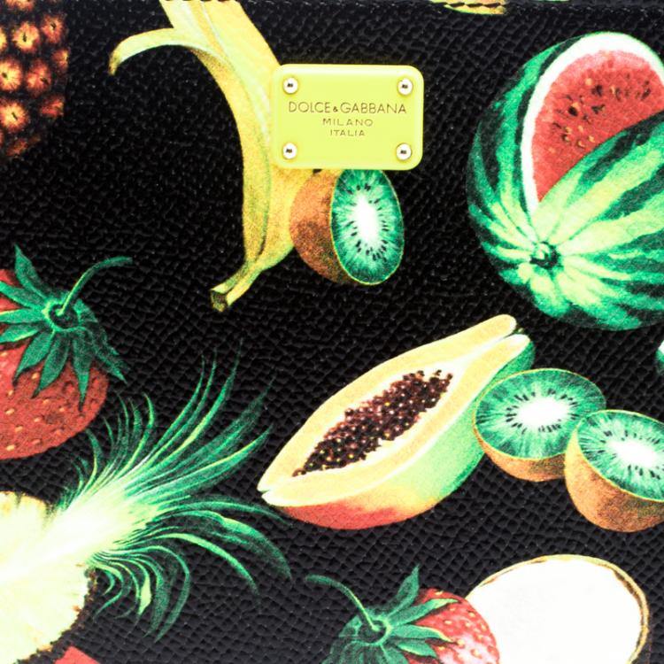 Pre Owned Dolce and Gabbana Black Fruit Print Leather Clutch