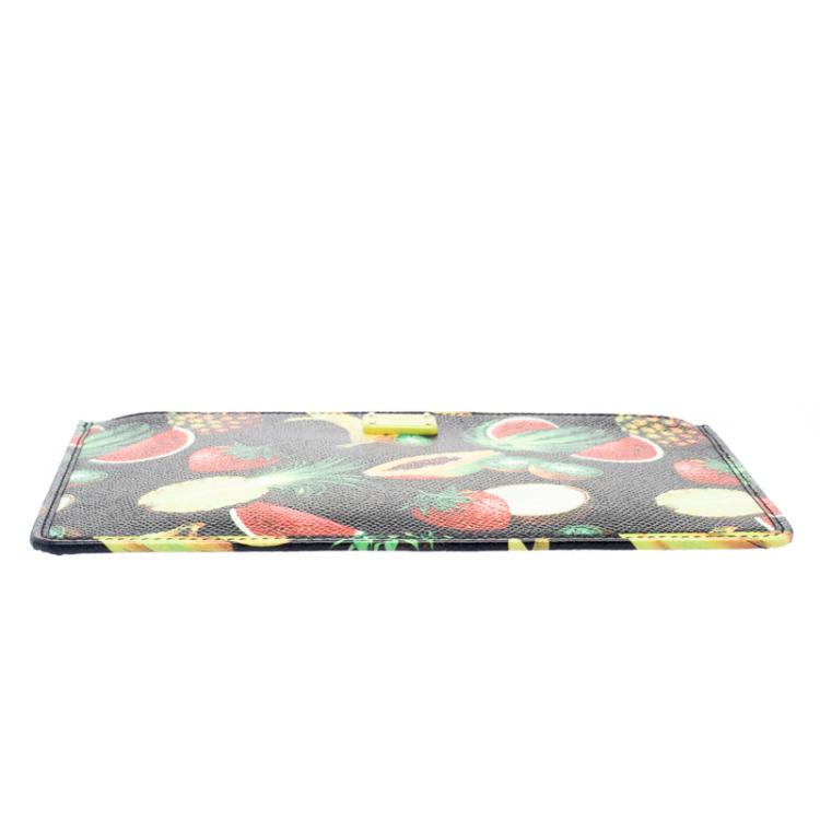 Pre Owned Dolce and Gabbana Black Fruit Print Leather Clutch