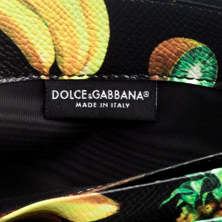 Pre Owned Dolce and Gabbana Black Fruit Print Leather Clutch