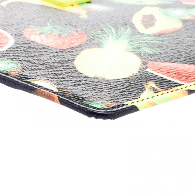 Pre Owned Dolce and Gabbana Black Fruit Print Leather Clutch