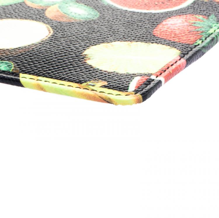 Pre Owned Dolce and Gabbana Black Fruit Print Leather Clutch