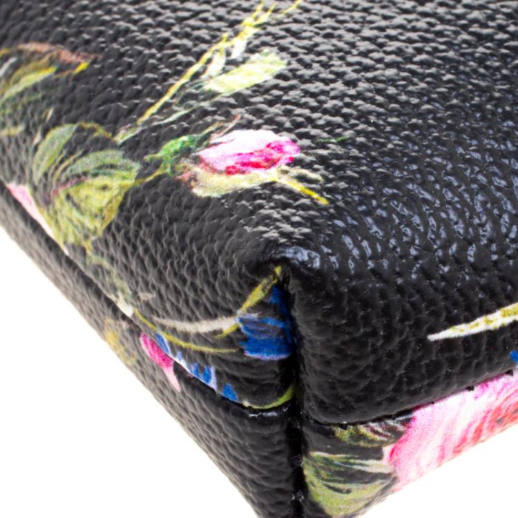 Pre Owned Dolce and Gabbana Black Rose Print Leather Chain Clutch 