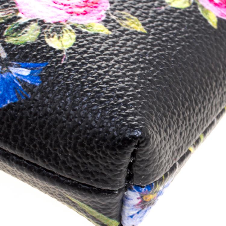 Pre Owned Dolce and Gabbana Black Rose Print Leather Chain Clutch 