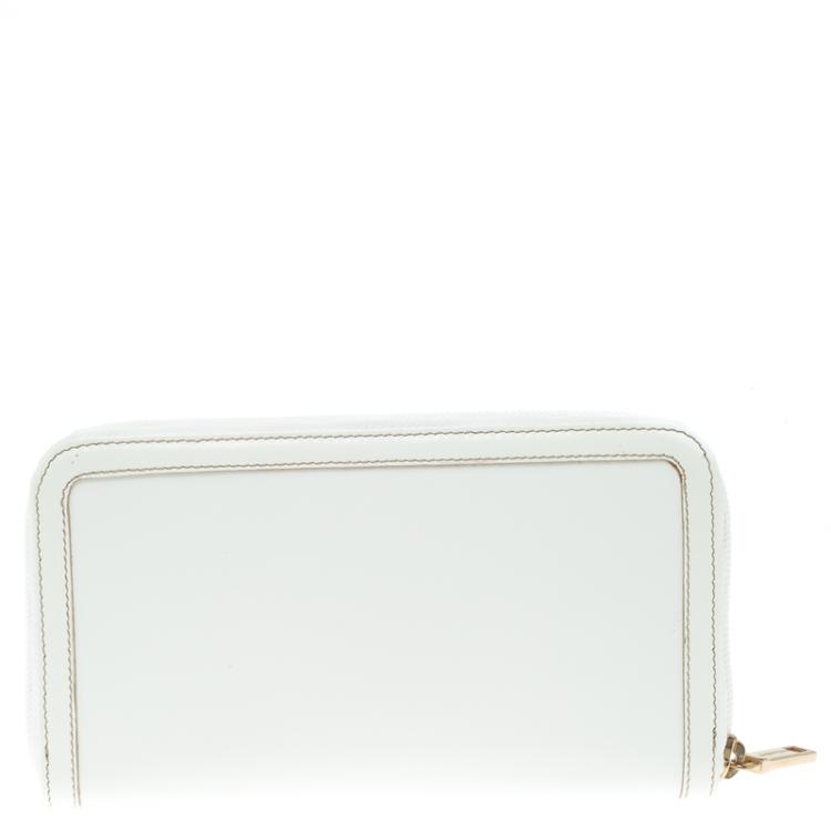 Pre Owned Dolce and Gabbana White Leather Zip Around Long DG Wallet
