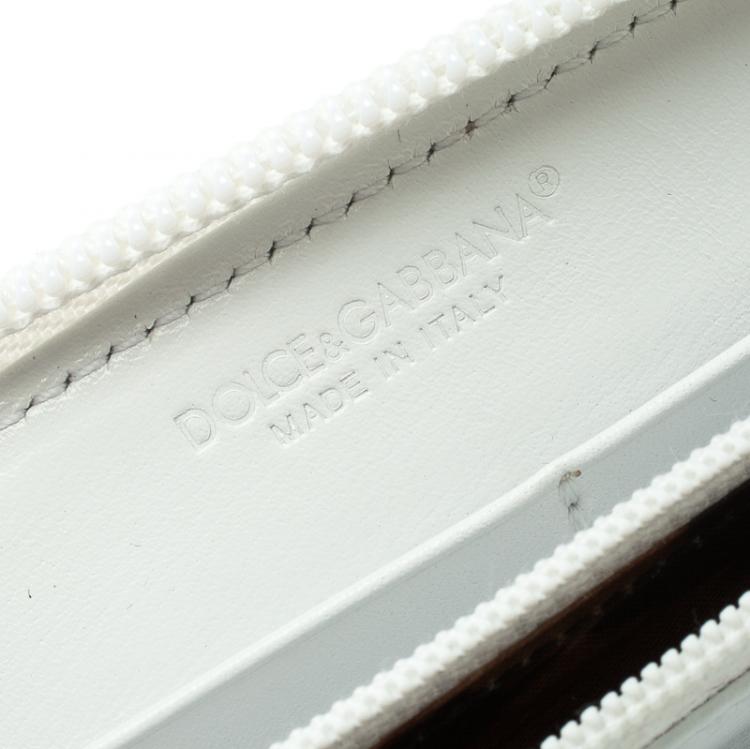 Pre Owned Dolce and Gabbana White Leather Zip Around Long DG Wallet