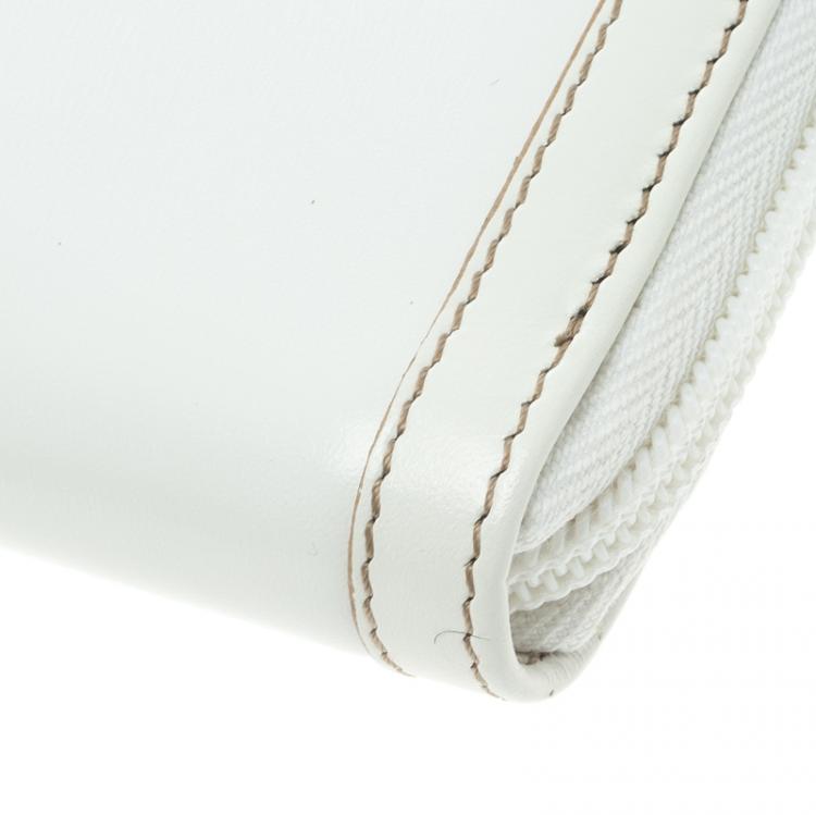 Pre Owned Dolce and Gabbana White Leather Zip Around Long DG Wallet
