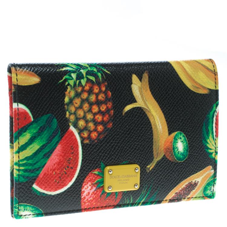 Pre Owned Dolce and Gabbana Multicolor  Fruits Print Leather Bifold Card Holder